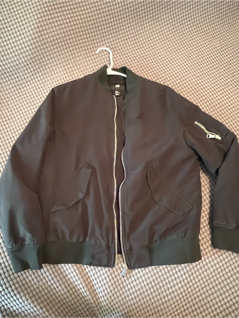 H&M Black Men's Bomber Jacket with Zip Pocket